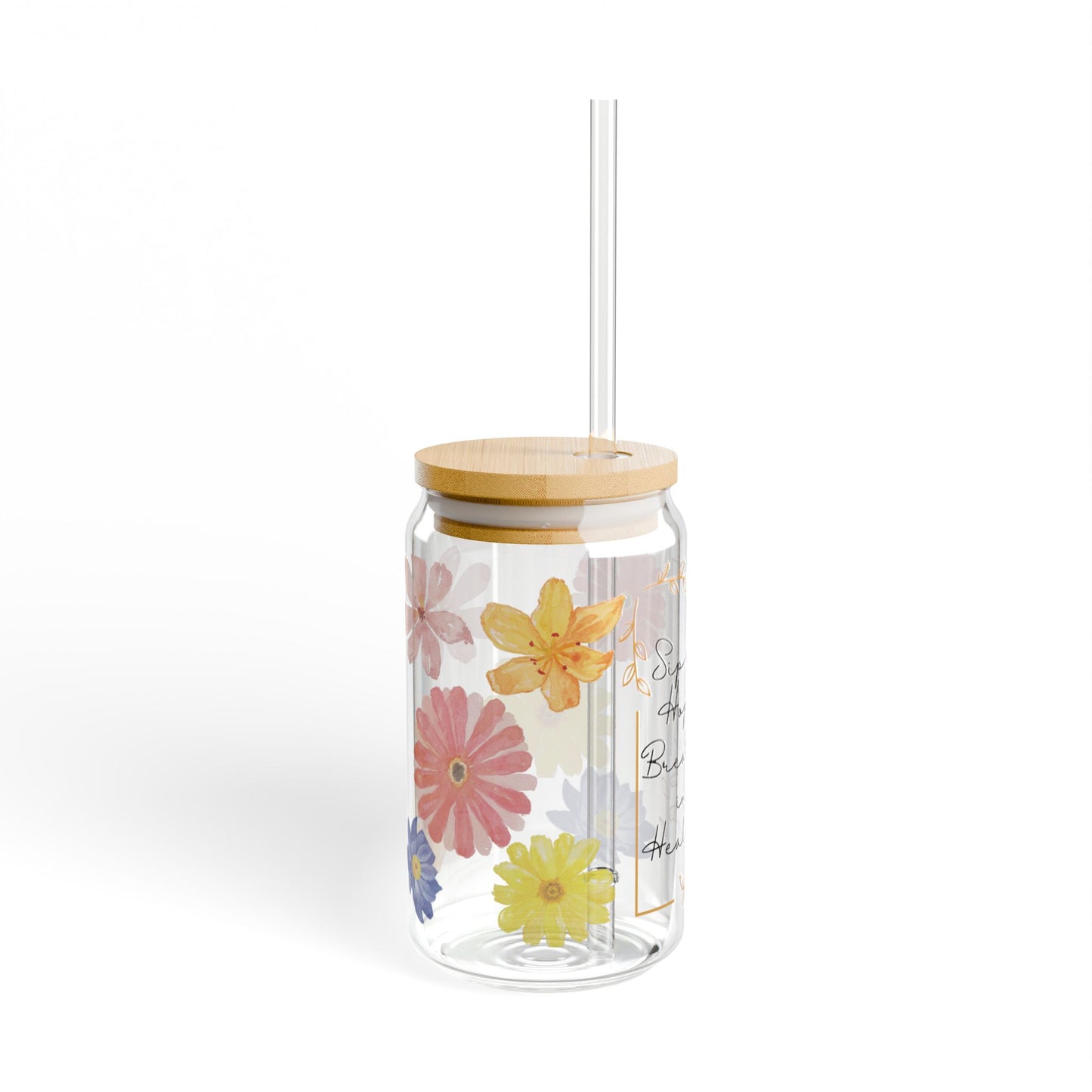 Sip on Hope, Breathe in Healing – 16oz Glass Sipper with Bamboo Lid & Straw