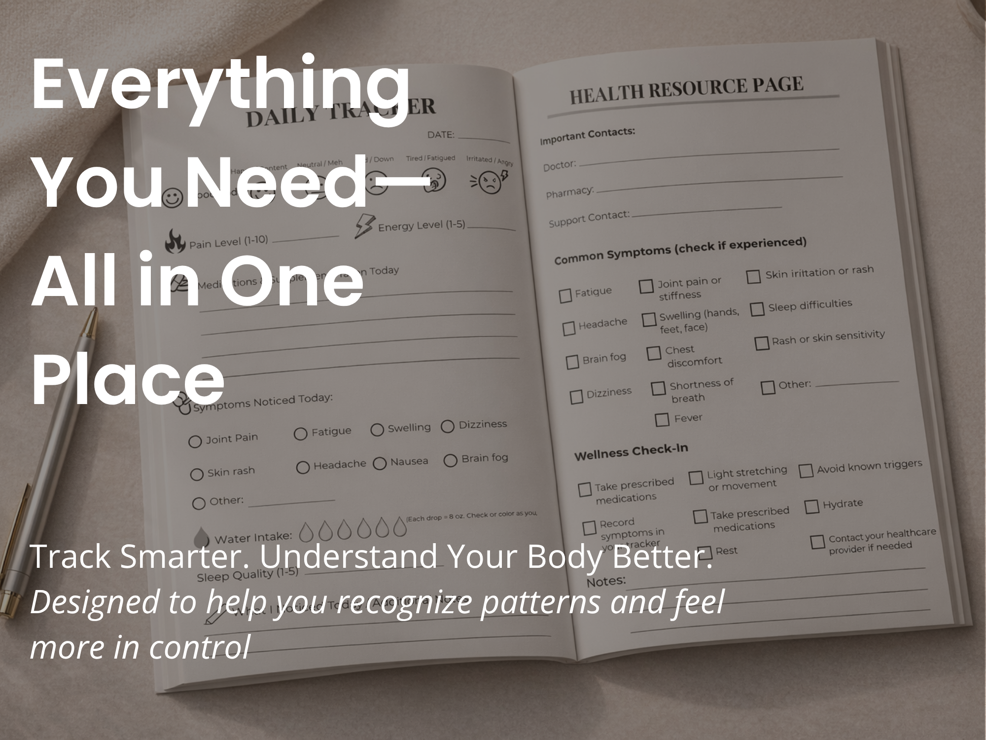 Daily Symptom Tracker | Chronic Illness Wellness &amp; Health Tracking Journal